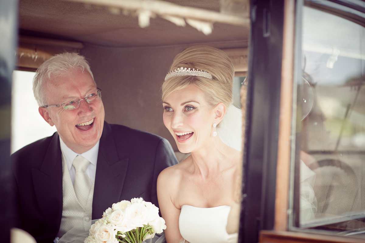 bride father in wedding car